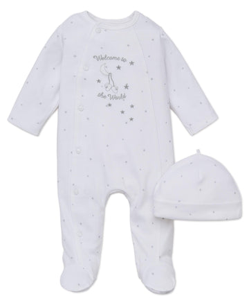 Little Me Baby 2-Piece Welcome To The World Footie And Cap Set, Newborn