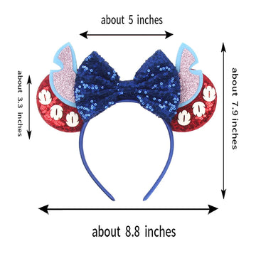 Foeran Mouse Ears Headband With Shiny Bows, Pink Ears Dark Blue (One Size, Polyester, Hairband, For Girls Women, Perfect For Amu