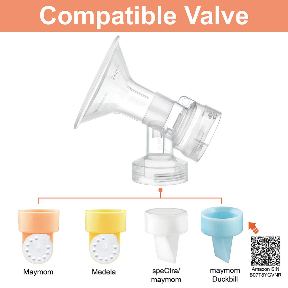 Maymom Myfit Flange Set, Two-Piece Breast Shield (27Mm Large) Connector Valve Membrane Compatible With Medela Breast Pumps (Pump