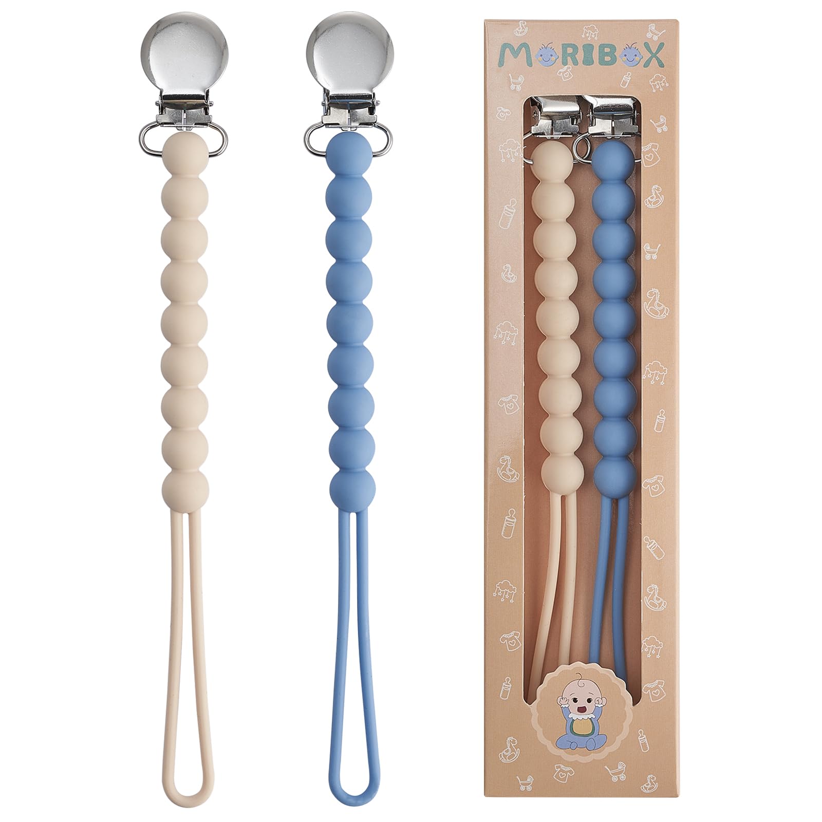 Pacifier Clip for Boys Girls - MORIBOX Paci Clip Soothie Baby Binky Holder for Shower Gift Birthday 2 Pack
