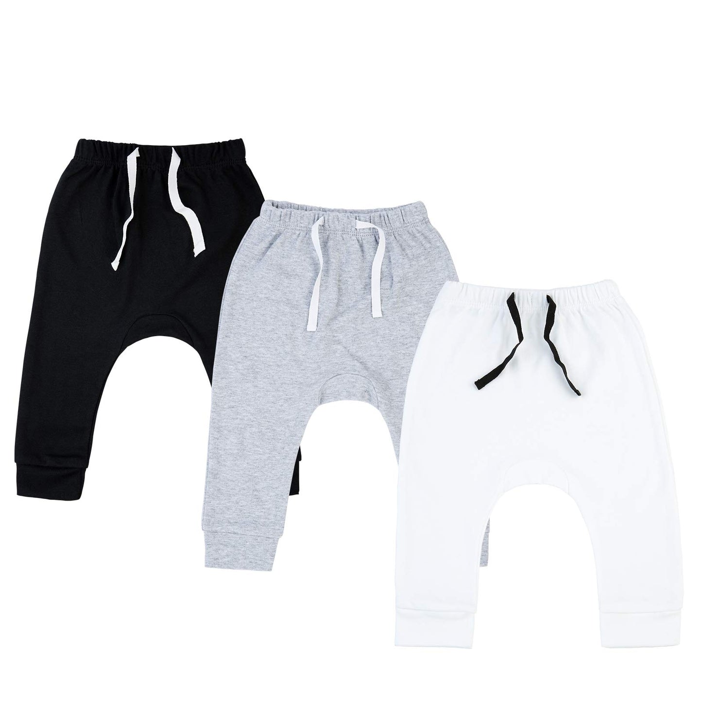 Sobowo Baby Joggers 3-6 Months Baby Boy White Pants Newborn Baby Boy 3-Pack Joggers Infant Baby Cotton Harem Pants For Toddler B