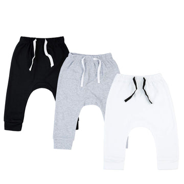 Sobowo Baby Joggers 3-6 Months Baby Boy White Pants Newborn Baby Boy 3-Pack Joggers Infant Baby Cotton Harem Pants For Toddler B