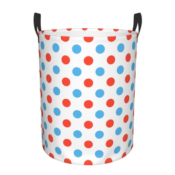 Pevtufa Red Blue Polka Dots Foldable Laundry Basket Organizer,Fabric Clothes Toy Storage Basket Nursery Hamper Storage Bin For H