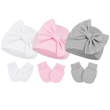 Century Star Newborn Girls Hats Baby Hat And Mitten Set Big Bow Knit Infant Headbands Winter Baby Hat For Girls B Pink & White &