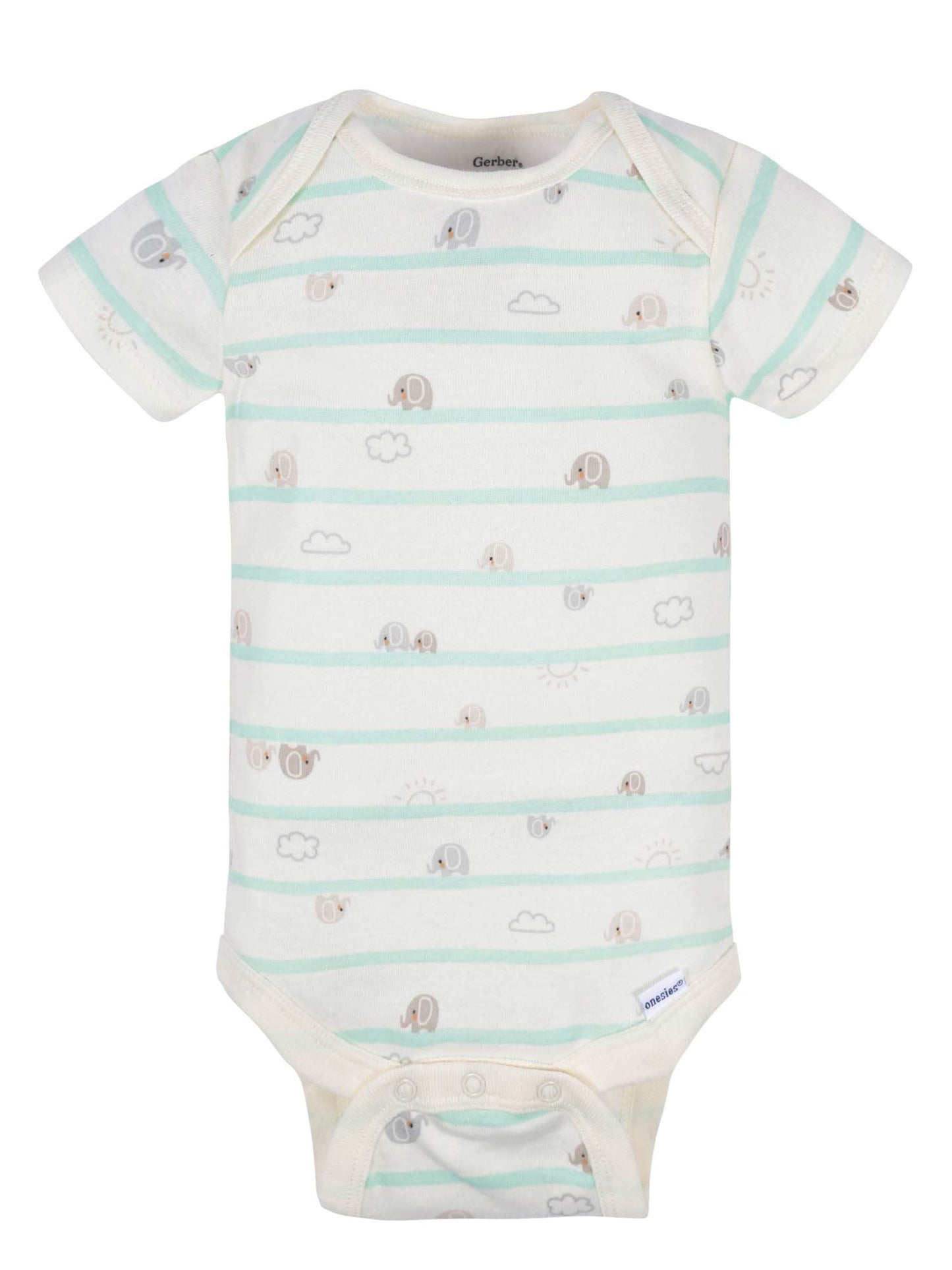 Gerber Baby 8-Pack Short Sleeve Onesies Bodysuits, Elephants, 0-3 Months