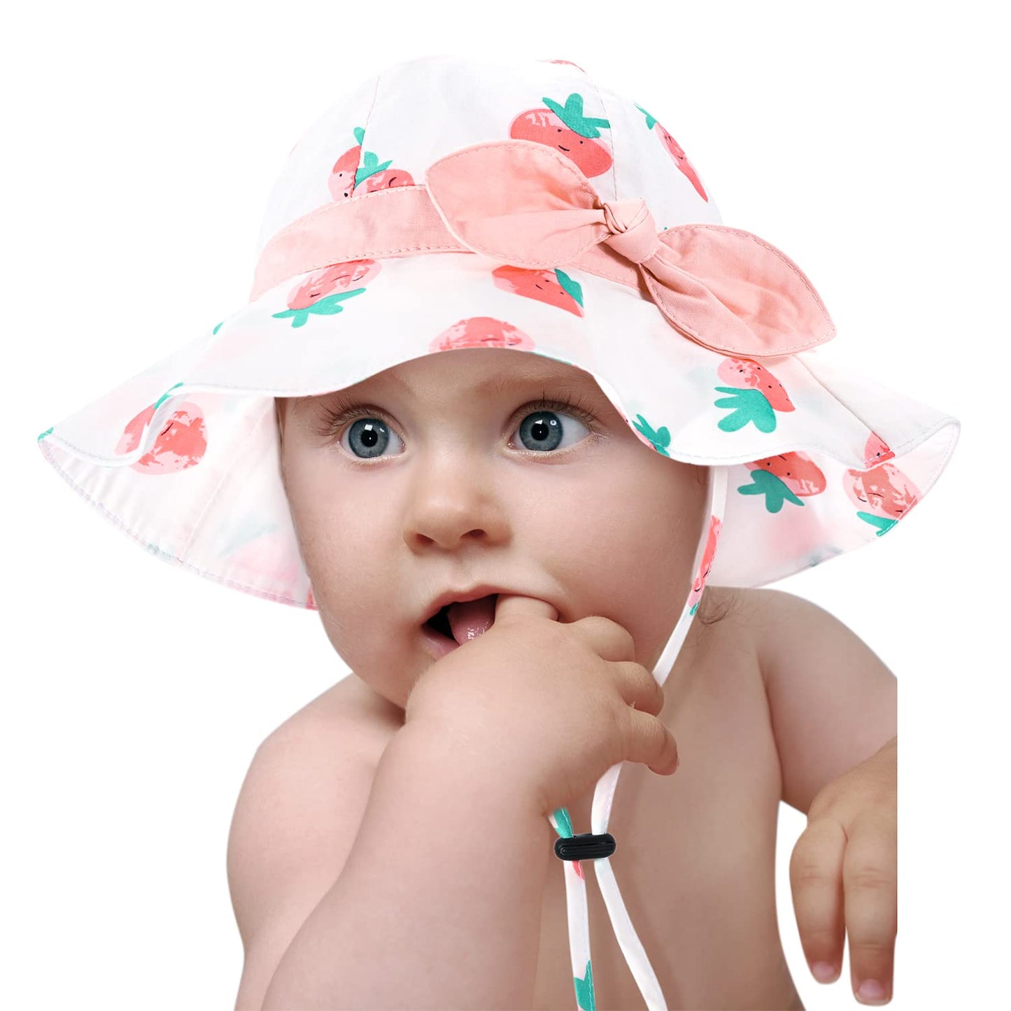 Baby Girl Sun Hat With Upf 50+ Outdoor Adjustable Beach Hat With Wide Brim Bucket Hats (6-12 Months, Strawberry -Pink)