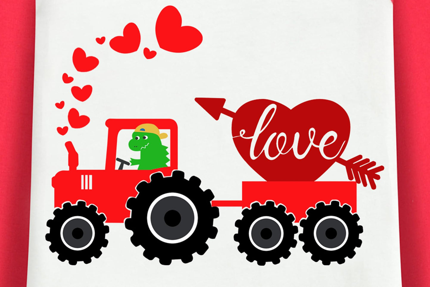 Ddsol Toddler Little Boy Valentine Day T-Shirt Baby Kid Red White Dinosaur Love Heart Monster Truck Shirt Raglan Long Sleeve Cot