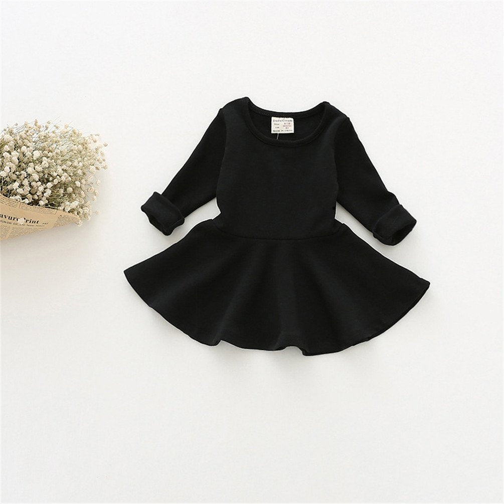 Csbks Toddler Baby Girls Long Sleeve Cotton Dress Solid Ruffle Tops 3T Black