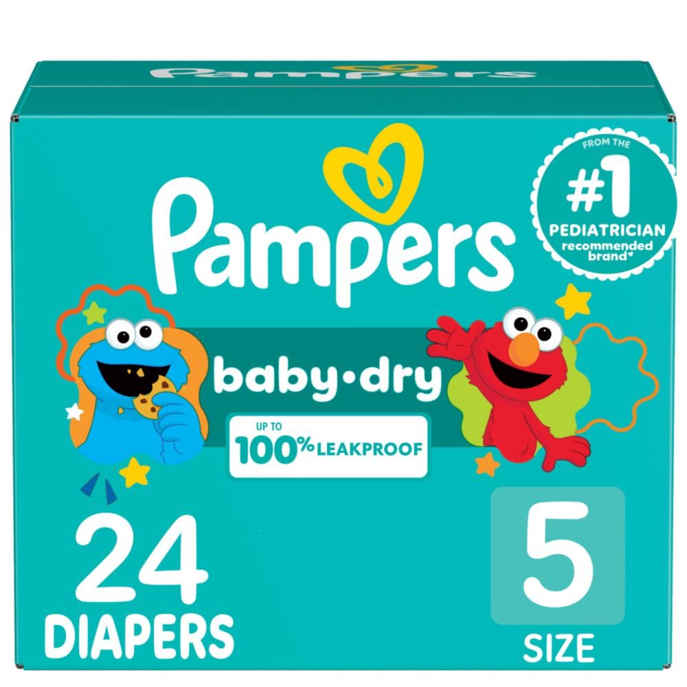 Pampers Diapers - Baby Dry - Size 5, 24 Count, Absorbent Disposable Infant Diaper (Packaging May Vary)
