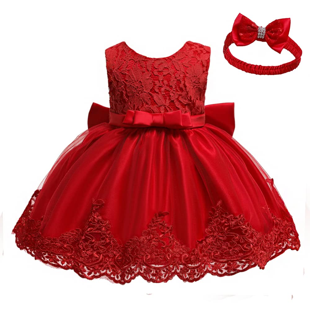 Baby Christmas Embroidery Lace Dresses Little Kid Easter Halloween Wedding Formal Event Dress (Red 8348,24M)