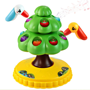 Christmas Toys for Toddlers, Rotating Tree with 6 Fruits & Bird, Montessori Toy Fine Motor Skills Toys for Age 2-4, Light Up & C