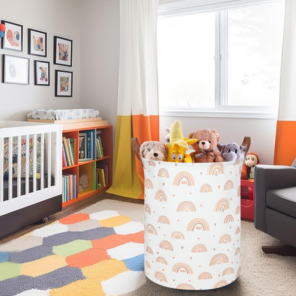 Fxocshe Boho Rainbow Laundry Hamper,Girls Laundry Hamper,Waterproof Foldable Canvas Laundry Basket,Baby Nursery Hamper,Gift Bask