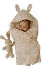 Kinder Valley 100% Cotton Hooded Muslin Blanket for Newborn Baby Girl | Triple Layer Baby Blanket, Soft, Lightweight, Breathable