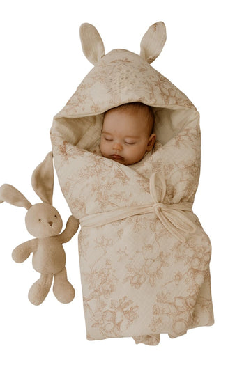 Kinder Valley 100% Cotton Hooded Muslin Blanket for Newborn Baby Girl | Triple Layer Baby Blanket, Soft, Lightweight, Breathable