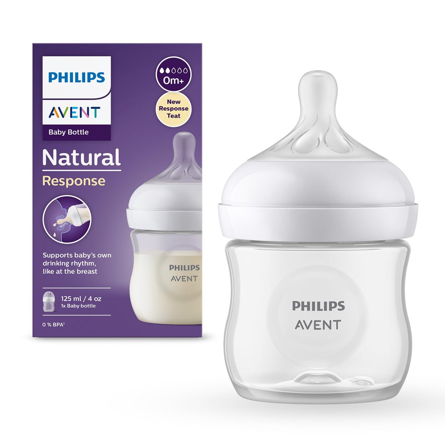 Philips Avent Natural Response Baby Feeding Bottle  125Ml Baby Milk Bottle For Newborns And Up, Bpa Free, 0+ Months (Model Scy9