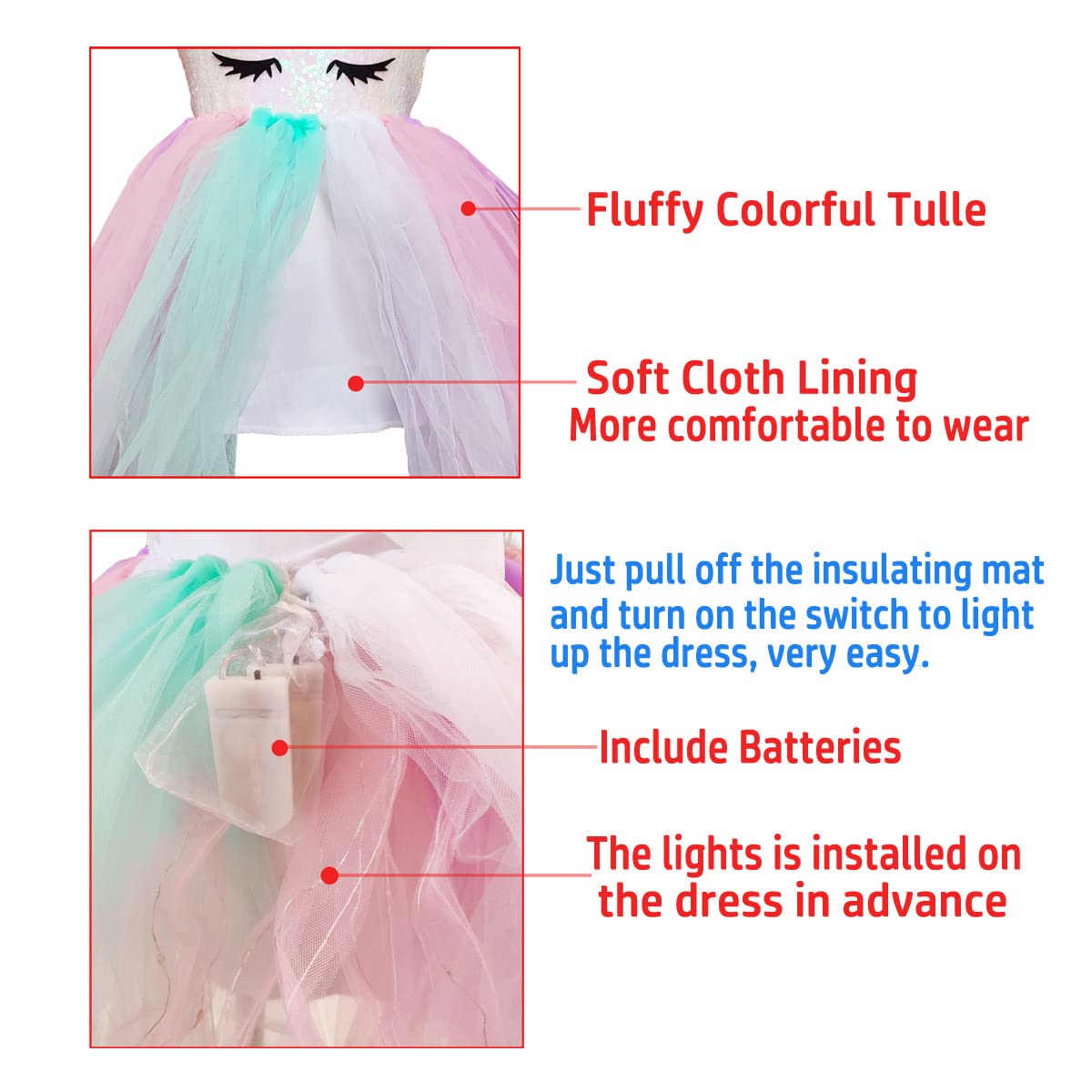 Lighted Unicorn Birthday Decorations For Girls, Led Halloween Costume Party Gifts Princess Tutu Outfits Fairy Dresses Up With He