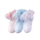 Domii Toddlers Girls Socks With Ruffles Baby Lace Ankle Socks With Bowknot Eyelet Frilly Mesh Socks 3-Pack Blue White And Pink S