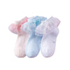 Domii Toddlers Girls Socks With Ruffles Baby Lace Ankle Socks With Bowknot Eyelet Frilly Mesh Socks 3-Pack Blue White And Pink S