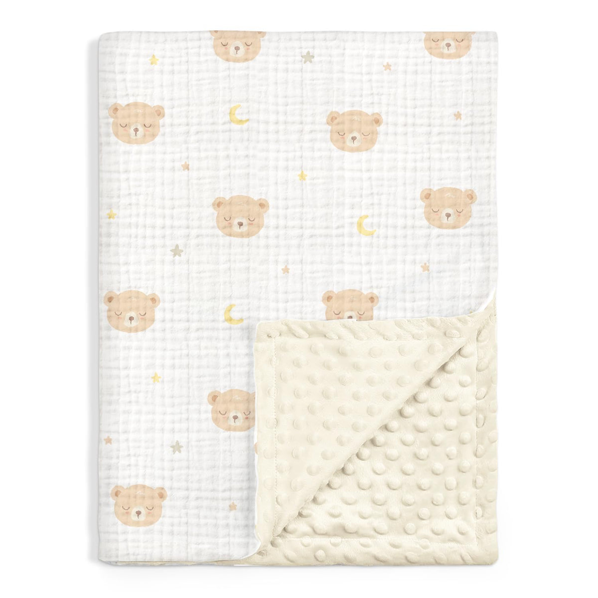 Bear Baby Blankets for Boys Girls, Soft Nursery Minky Blankets with Muslin and Dotted Fleece Back 30x40 inches, Receiving Bed Qu