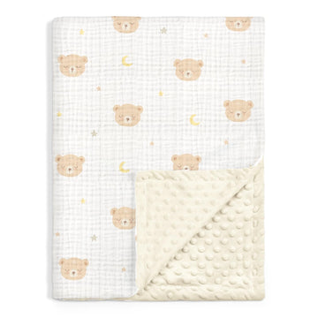 Bear Baby Blankets for Boys Girls, Soft Nursery Minky Blankets with Muslin and Dotted Fleece Back 30x40 inches, Receiving Bed Qu