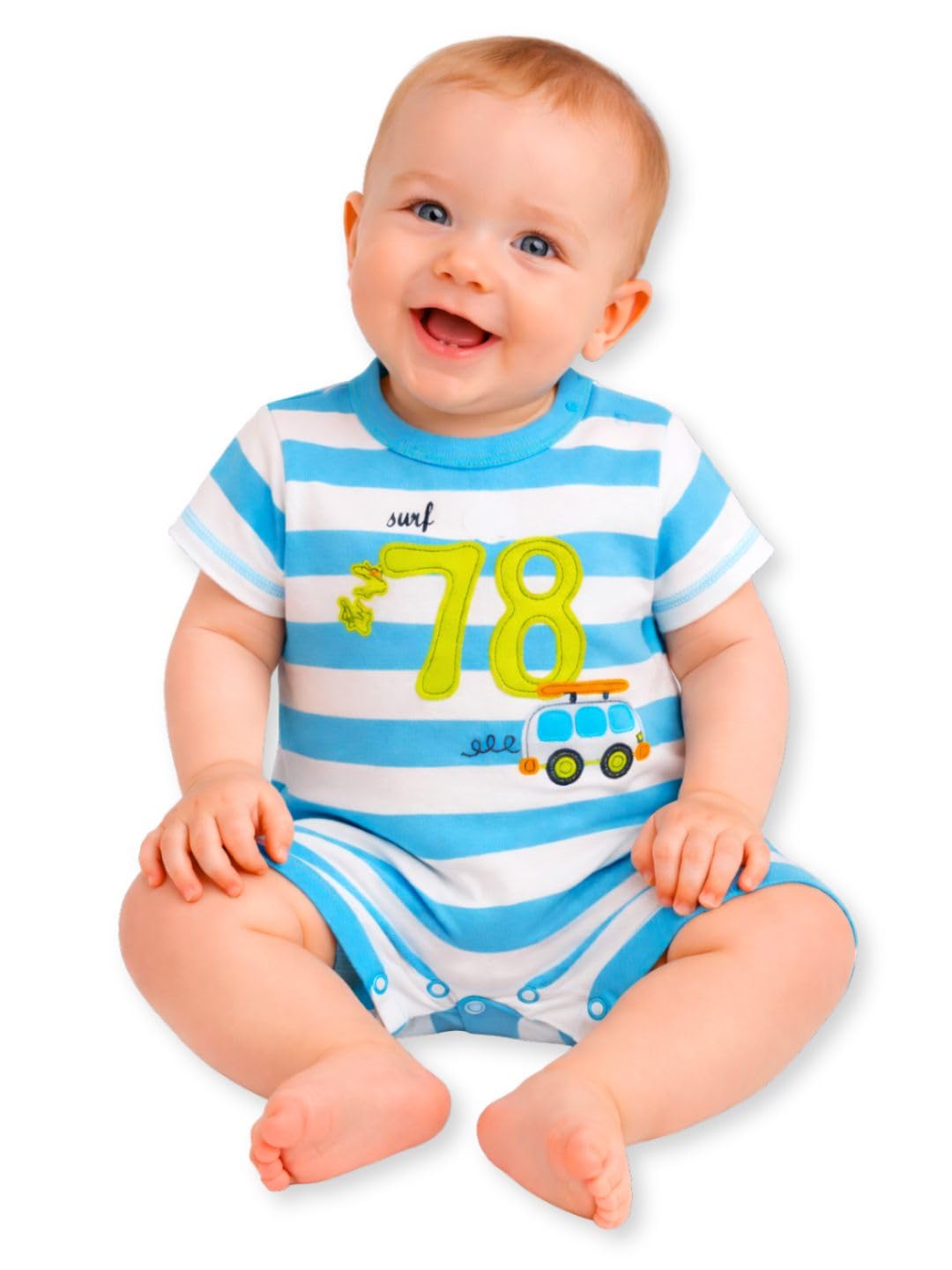 Tuddybuddy 100% Cotton Shorts Romper/Jumpsuit/Bodysuit Set For Baby (Pack Of 1 Playsuits  Sky Blue Stripes, 03 Months)