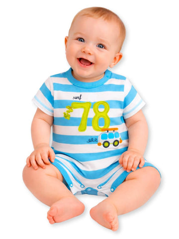 Tuddybuddy 100% Cotton Shorts Romper/Jumpsuit/Bodysuit Set For Baby (Pack Of 1 Playsuits  Sky Blue Stripes, 03 Months)