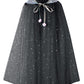 Fkkfyy Mesh Cape Big Girls Lace-Up Matching Birthday Princess Cloak Fancy Costume Party Cosplay Tulle Sparkly Halloween Sequins