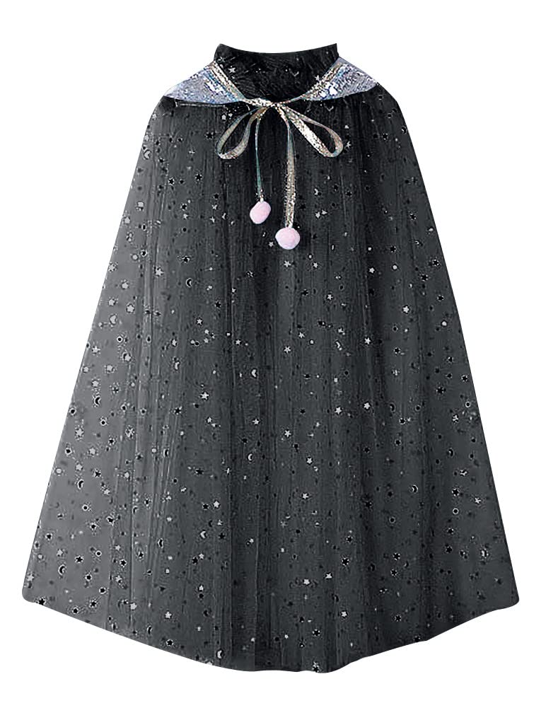 Fkkfyy Mesh Cape Big Girls Lace-Up Matching Birthday Princess Cloak Fancy Costume Party Cosplay Tulle Sparkly Halloween Sequins
