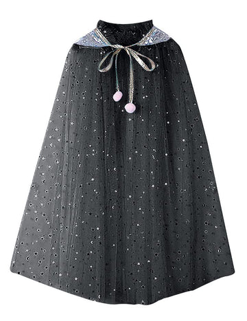 Fkkfyy Mesh Cape Big Girls Lace-Up Matching Birthday Princess Cloak Fancy Costume Party Cosplay Tulle Sparkly Halloween Sequins
