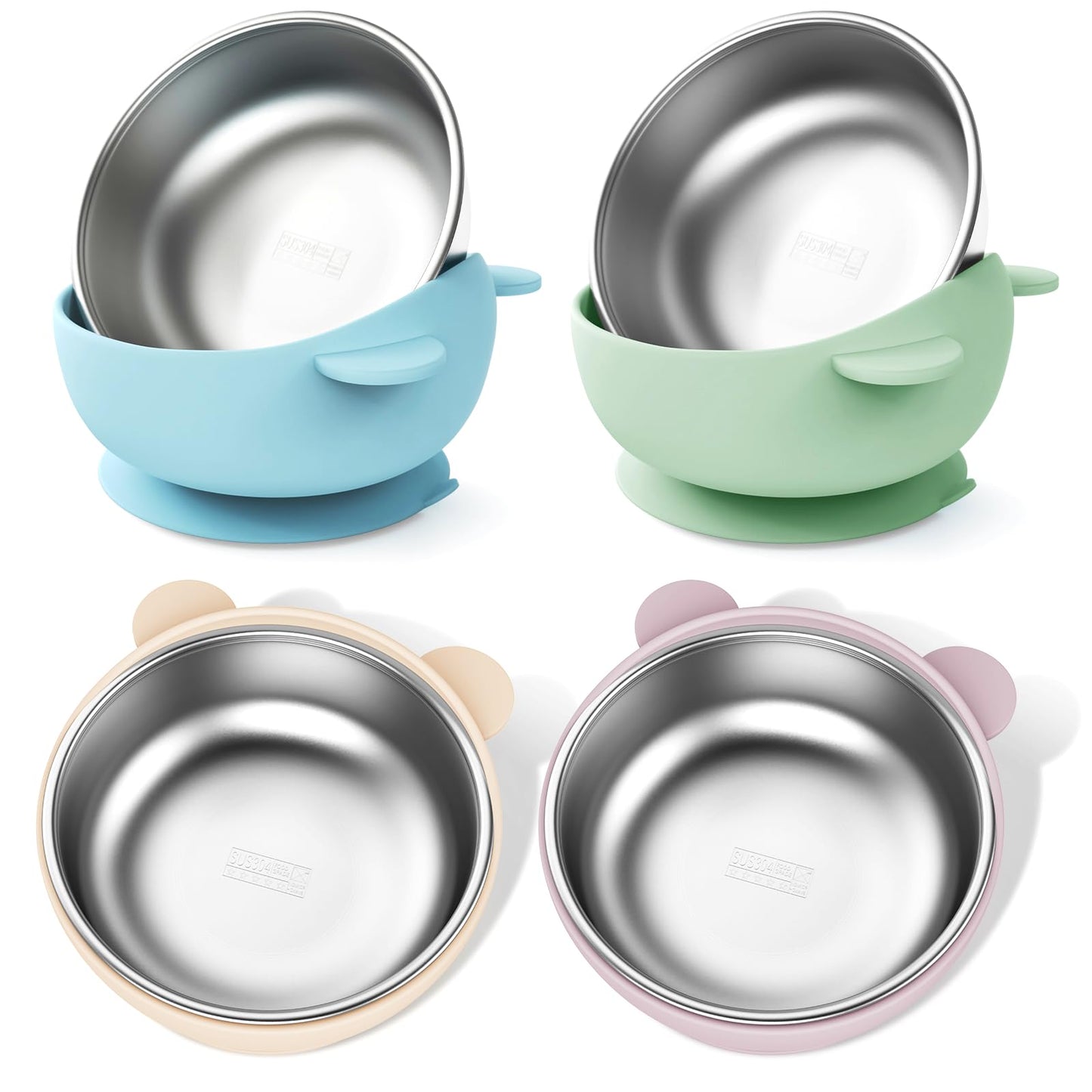Bakpoco Stainless Steel Baby Bowls with Suction, 2-in-1 Toddlers Bowl & Removable Silicone Suction Kids Bowl, Non Toxic Snack Co