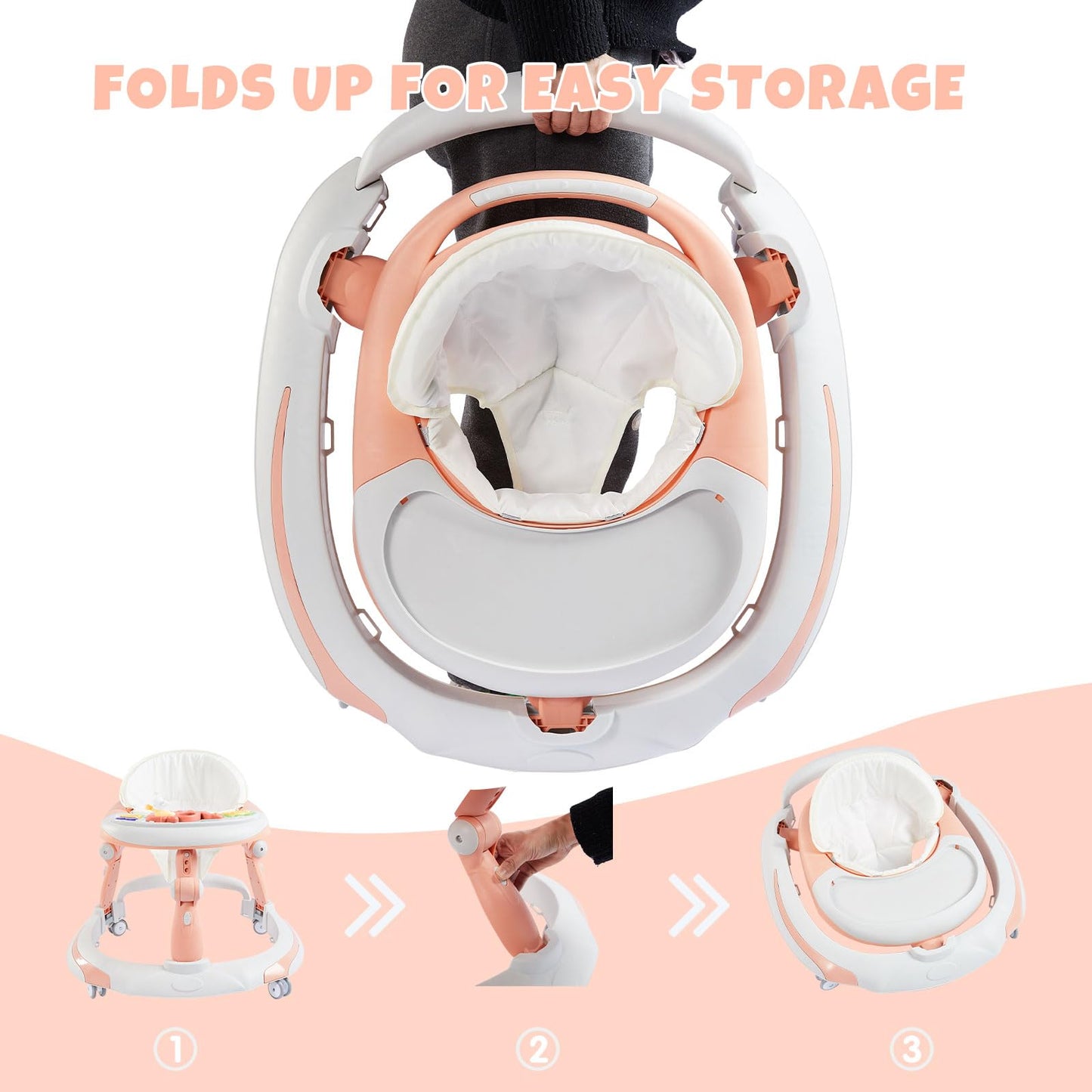 Wwuiuiww 3 In 1 Baby Walker, Baby Walkers For Boys And Girls With Removable Footrest, Feeding Tray, Rocking Function & Music Tra