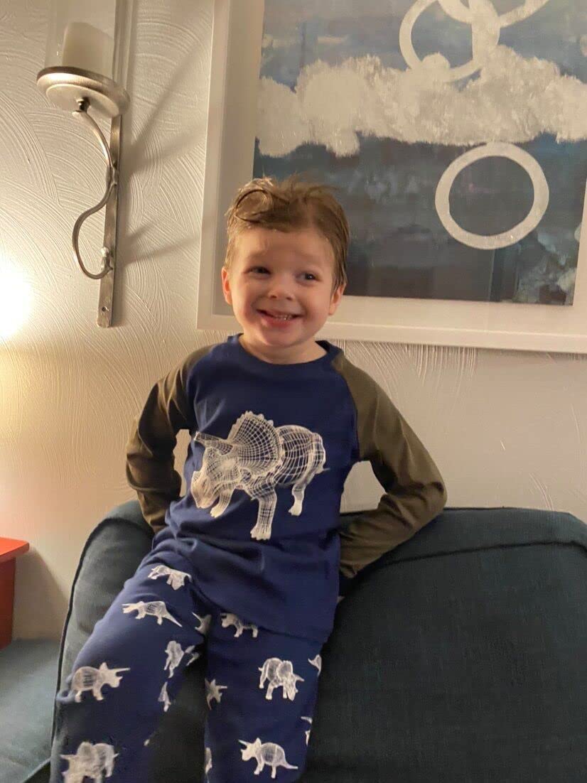 Popshion Boys Pajamas Glow In The Dark Dinosaur Pj Long Sleeve Triceratops Kids Jammies Clothes Set Toddler Winter Dino Pjs 10T