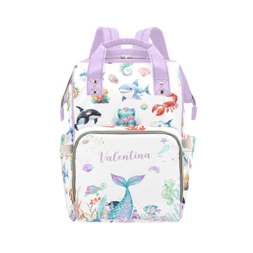 Custom Diaper Bag Backpack for Women, Personalized Name Nursing Mommy Daypack, Diaper Bag for Girls Boys, New Mom Gifts (Mermaid