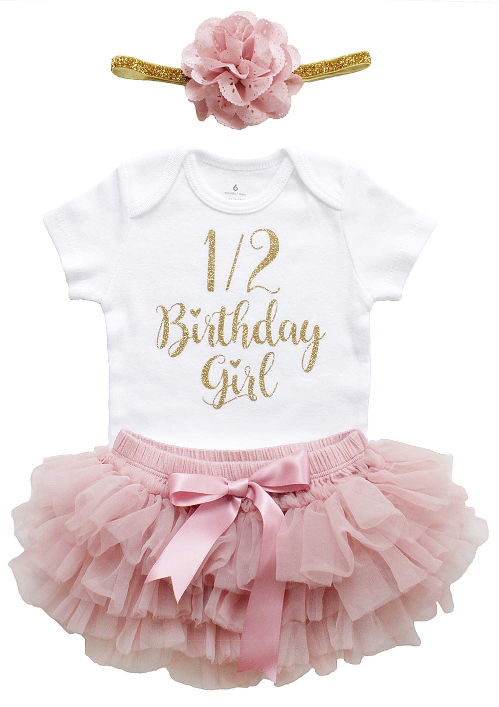 Lilpinkgoose Baby Girl Half Birthday Outfit 1/2 Birthday Girl Outfits (Dusty Rose Short Sleeve, 6 Months)