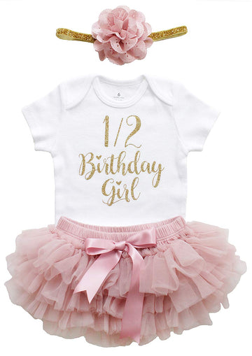 Lilpinkgoose Baby Girl Half Birthday Outfit 1/2 Birthday Girl Outfits (Dusty Rose Short Sleeve, 6 Months)