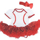 Petitebella Baseball Pattern White Bodysuit Red Sequins Tutu Nb-18M (0-3 Months)