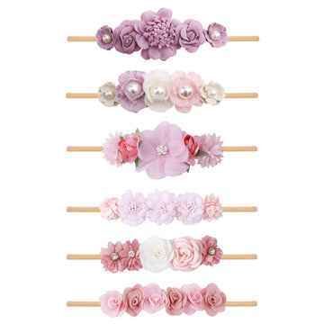 Oosaku Baby Girl Flower Headbands Set Elastic Floral Headbands 6Pcs Soft Nylon Hair Band For Newborn Toddler Hair Accessories