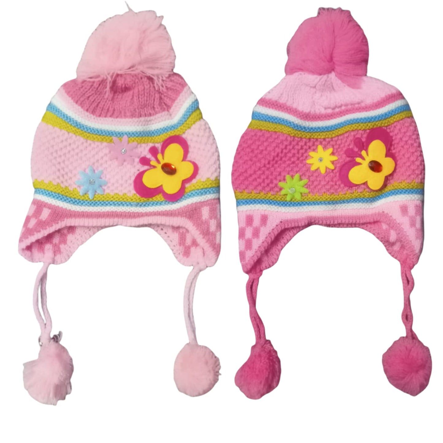 Cloth King Newborn Baby Kids Unisex Winter Wear Baby Woolen Cartoon Print Caps Hats Baby Cap Topi For Extreme Winter With Fur In