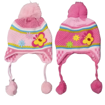 Cloth King Newborn Baby Kids Unisex Winter Wear Baby Woolen Cartoon Print Caps Hats Baby Cap Topi For Extreme Winter With Fur In
