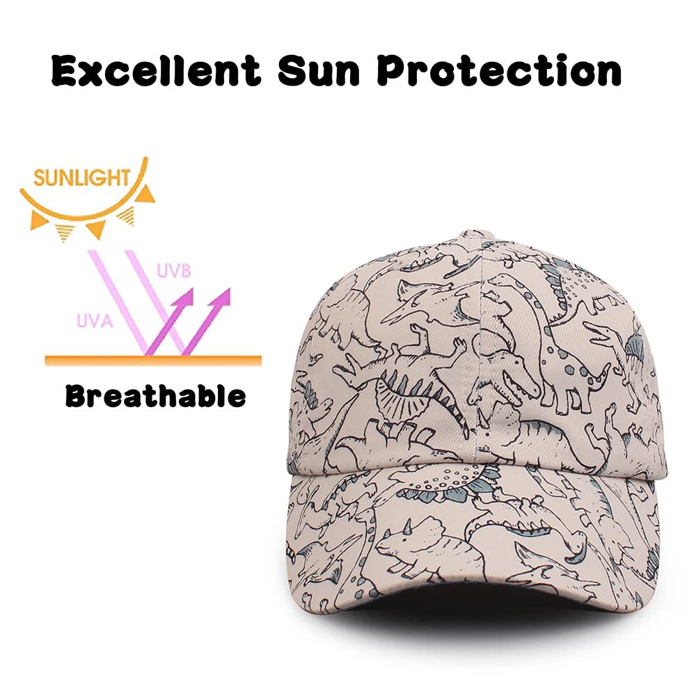 Yuoahcn Kids Unisex Dinosaur Hat Waterproof Quick-Dry Baseball Caps Boys Girls Toddler Cap Spring Summer Beach Hats 2-4Y (Beige)