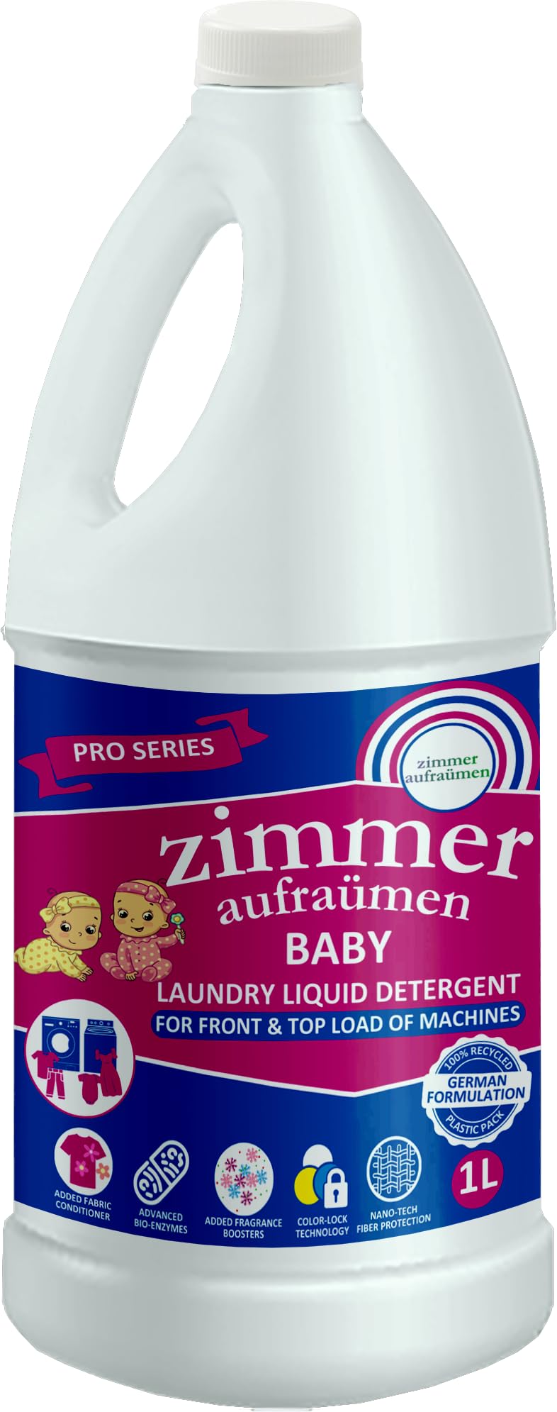 Zimmer Aufraumen Pro Baby Laundry Liquid Detergent 1 Liter  Top & Front Load Machine. With PlantBased Ingredients & Bio Enzyme