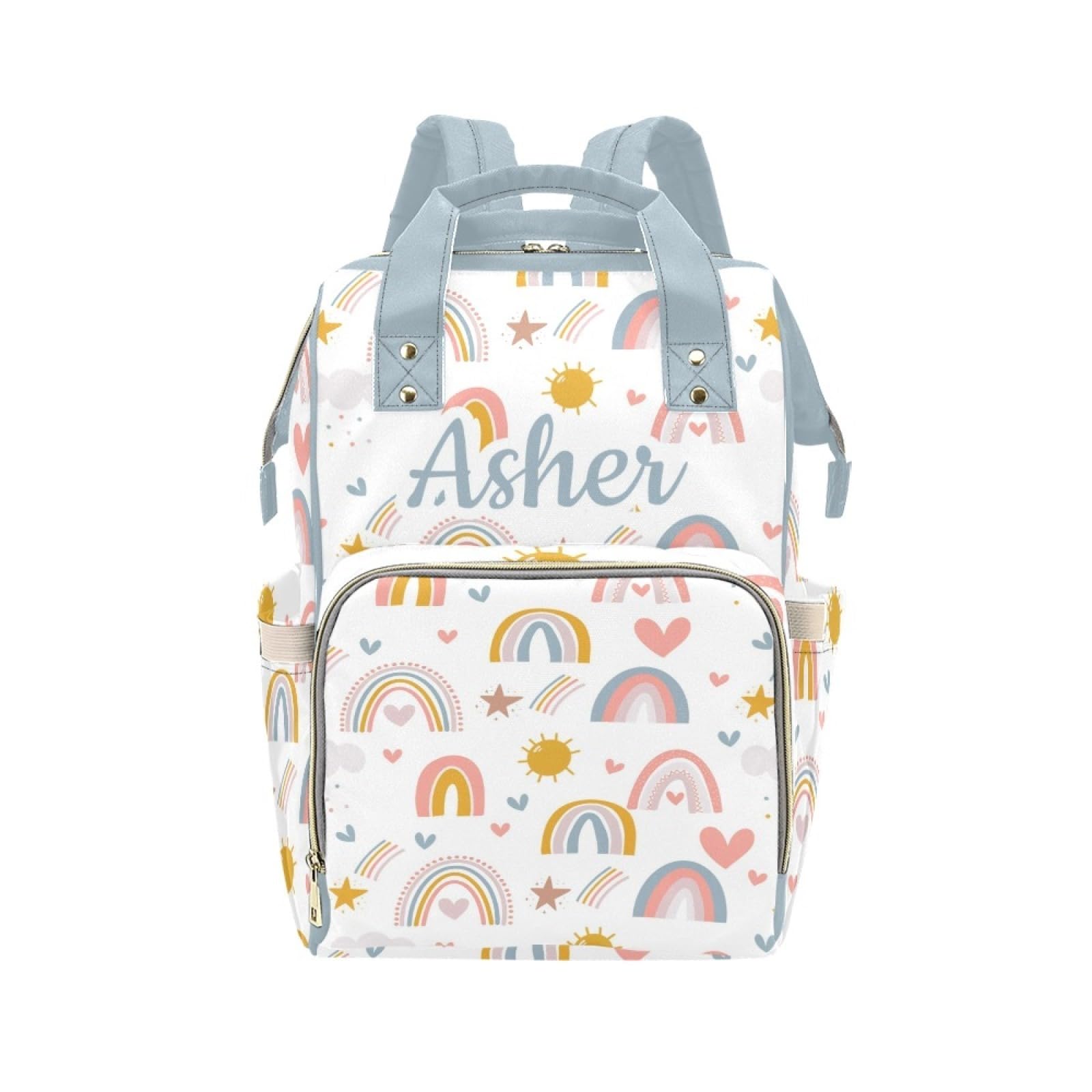 Workvalor Rainbow Personalized Diaper Bag with Custom Name - Custom Baby Tote Backpack for Mom, Unique Gift for New Parents, Bab