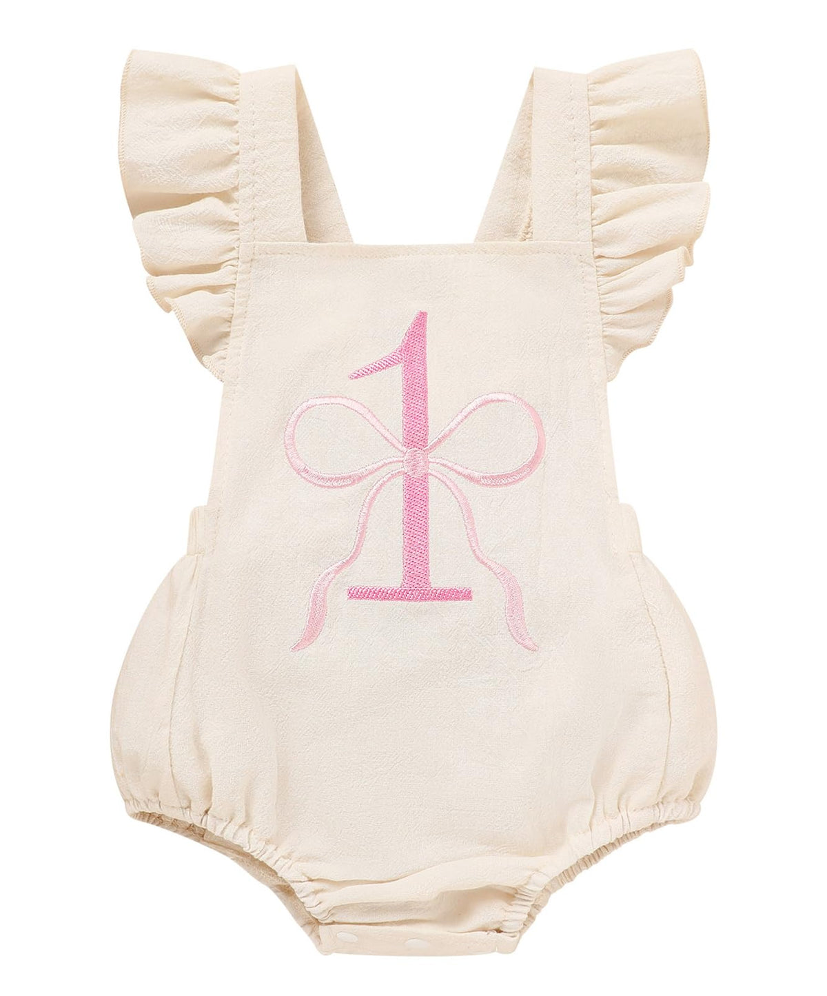 Grnshts Baby Girls First Birthday Outfits Ruffle 1St Birthday Romper Backless Bodysuit Cake Smash Outfits, Beige, 912 Months