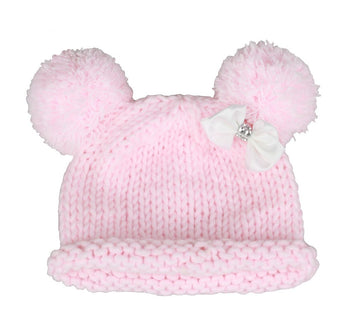 Zefen Bestknit Baby Girls Pompom Hat Props Crochet Knitted Pom Pom Hat Bow Beanie Medium Pink