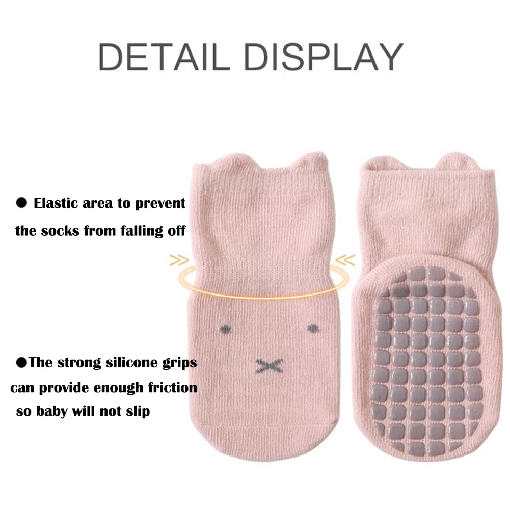 Exegawe Toddler Non Slip Socks, Cute Baby Socks With Grips Crew Socks 5 Pairs(L/3-5Y)