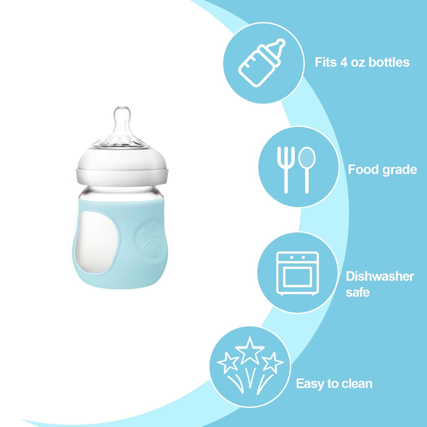 3 Pack Silicone Sleeve For Philips Avent Glass Bottle, Anti Breakage Baby Bottle Holder With Brush For Avent Glass Bottles 4 Oz,