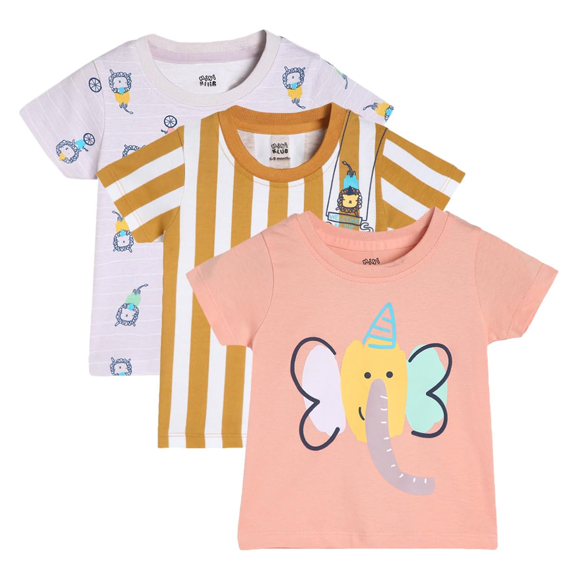 Miniklub Baby Round Neck Short Sleeve Knitted Cotton Multi Color TShirt, Pack Of 3 (36M)
