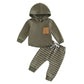 Baby Boy Clothes 3 6 9 12 18 24M 3T Pants Set Hooded Patchwork Hoodie Striped Sweatpants Fall Winter Outfit (C-Army Green, 0-6 M
