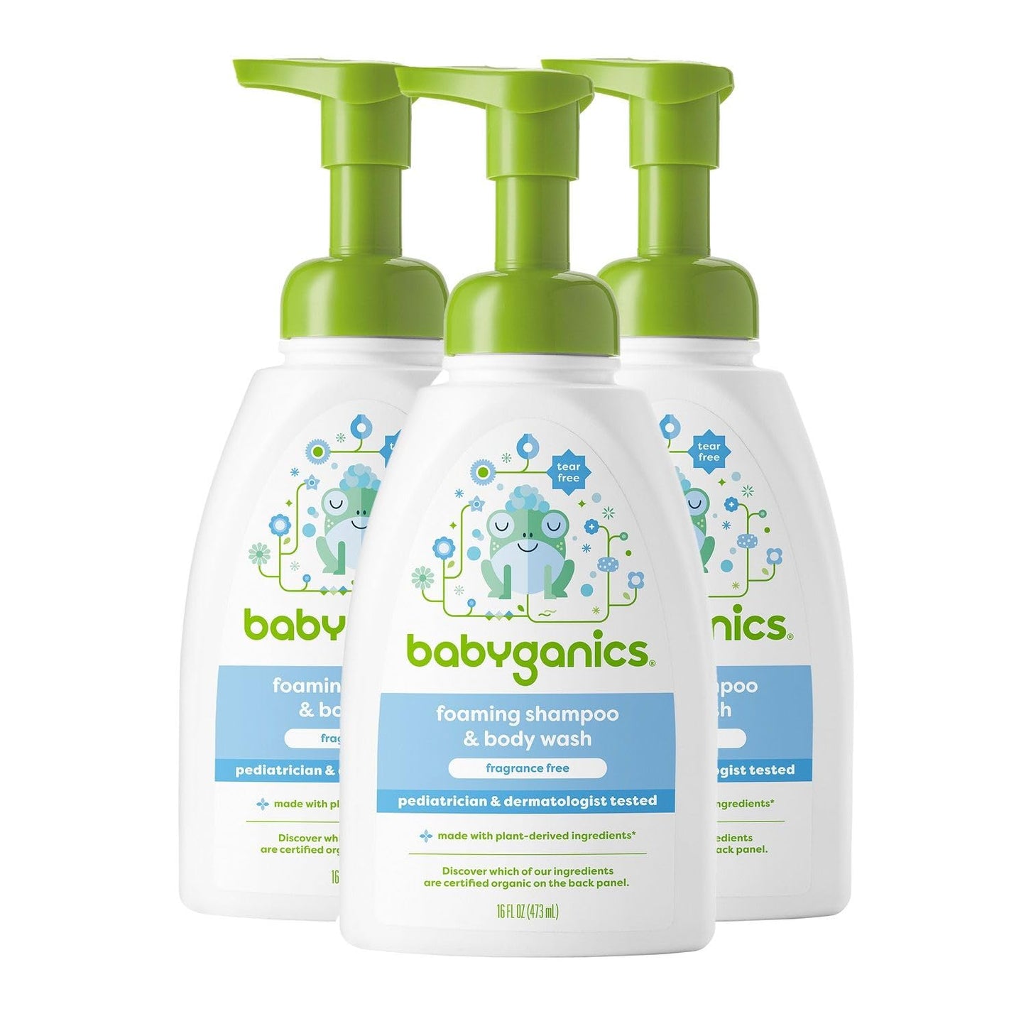 Babyganics Baby Shampoo + Body Wash Pump Bottle, Fragrance Free, Non-Allergenic And Tear-Free, 16 Fl Oz (Pack Of 3), Packaging M