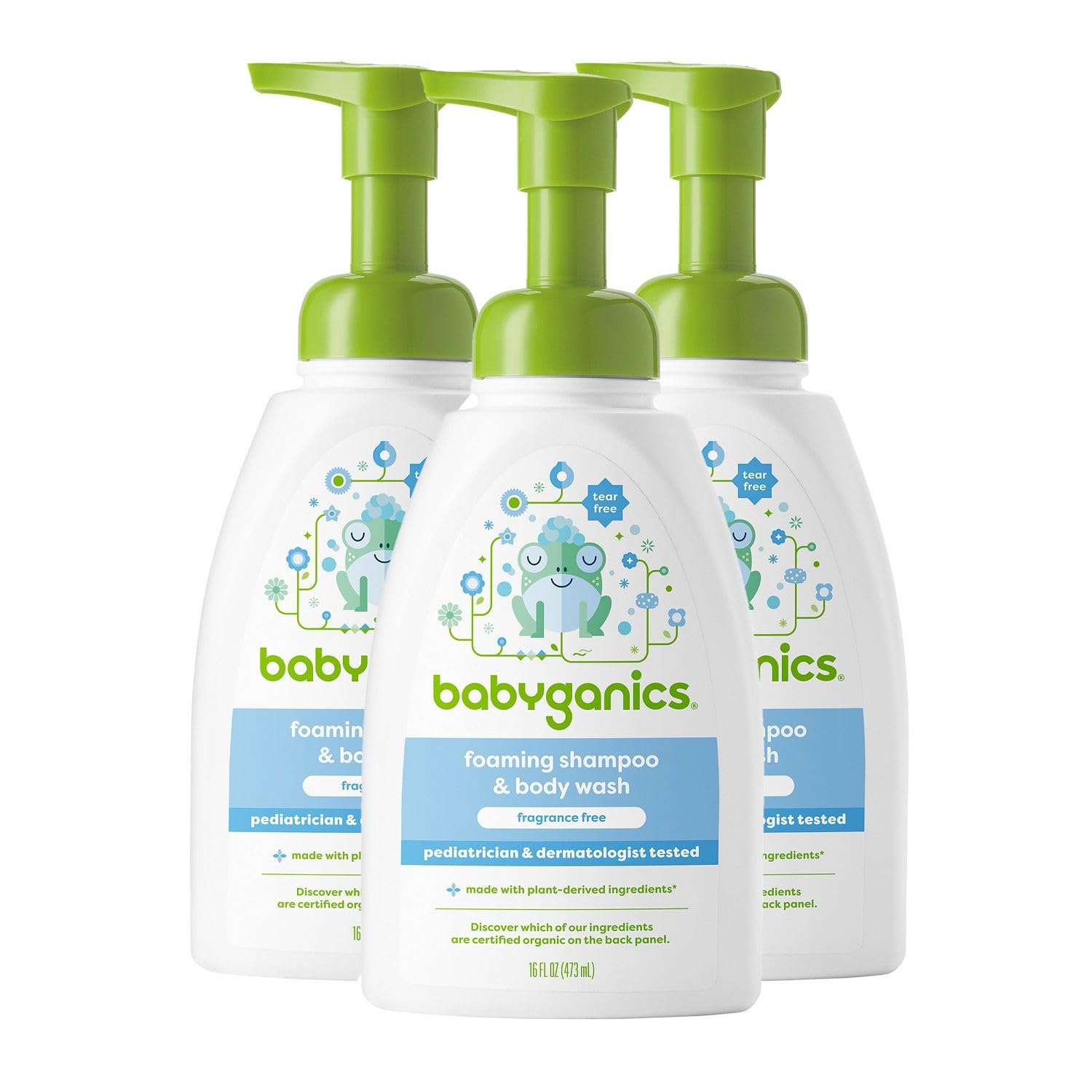Babyganics Baby Shampoo + Body Wash Pump Bottle, Fragrance Free, Non-Allergenic And Tear-Free, 16 Fl Oz (Pack Of 3), Packaging M